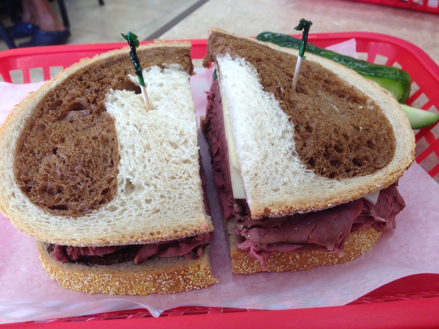 Corned Beef, Pastrami & Swiss Cheese Sandwich on Marbled Rye from the Pickle Barrel in Deerfield Beach, Florida