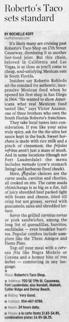 Roberto's Tacos - The Miami Herald September 25th, 2003