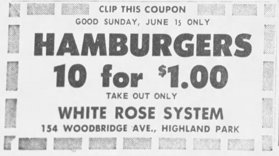 White Rose System Ad in The Central New Jersey Home News June 13th, 1958