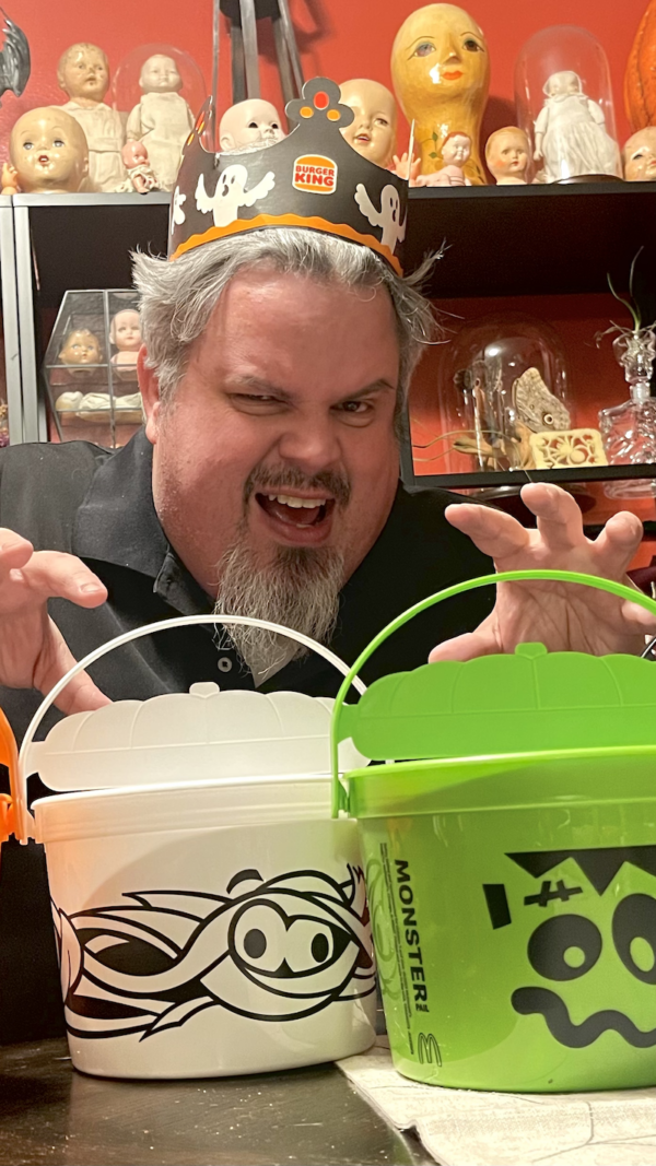 Burger Beast with his McDonald's Boo Buckets for Halloween 2023
