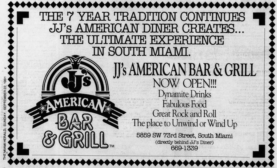 JJ's American Diner in the Miami Herald September 22nd, 1991 