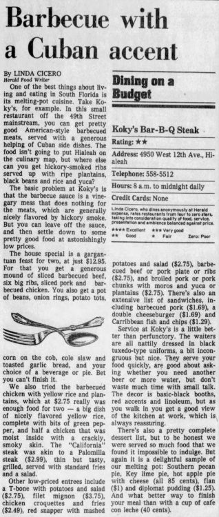 Koky's in the Miami Herald 12-8-83