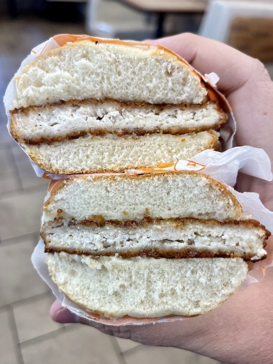 Original Chicken Sandwich halves from Burger King #17 in North Miami, Florida