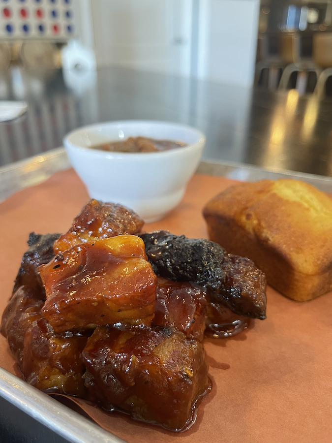 Burnt Ends, Baked Beans & Cornbread from Farmhouse BBQ in Miami, Florida
