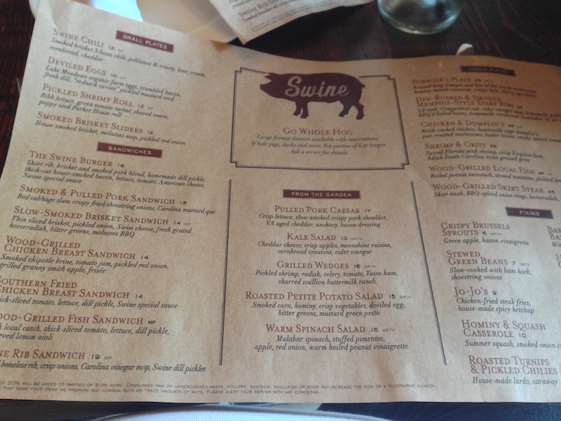 Swine Southern Table & Bar Menu in Coral Gables