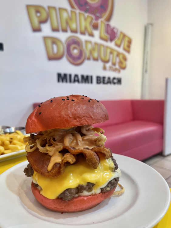 The Pink Panther with pink couch in the background from Pink Burgers in Miami Beach, Florida