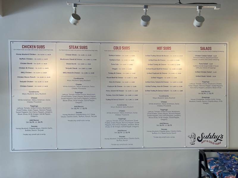 Subby's Subs Menu in South Miami, Florida