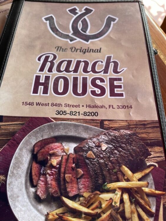 Menu Front from the Original Ranch House in Hialeah, Florida