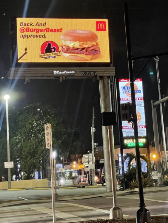 Billboard proclaiming the McDonald's Bagels are Burger Beast Approved