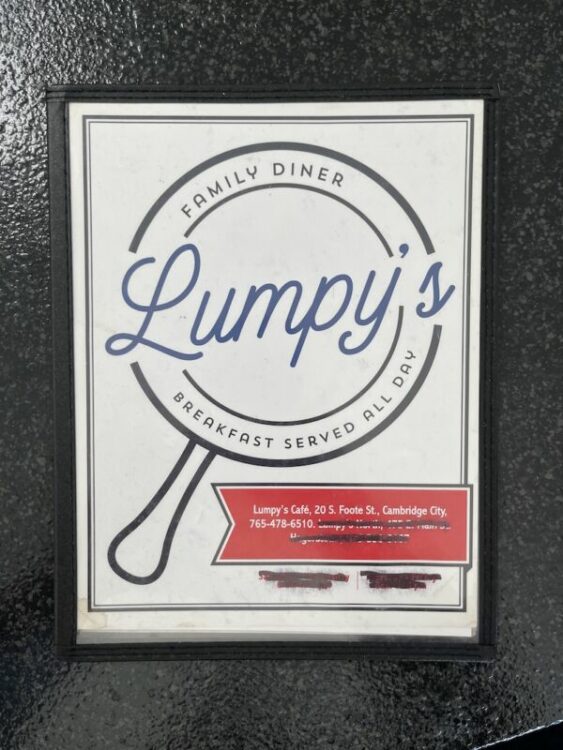 Lumpy's Cafe Menu from Cambridge City, Indiana