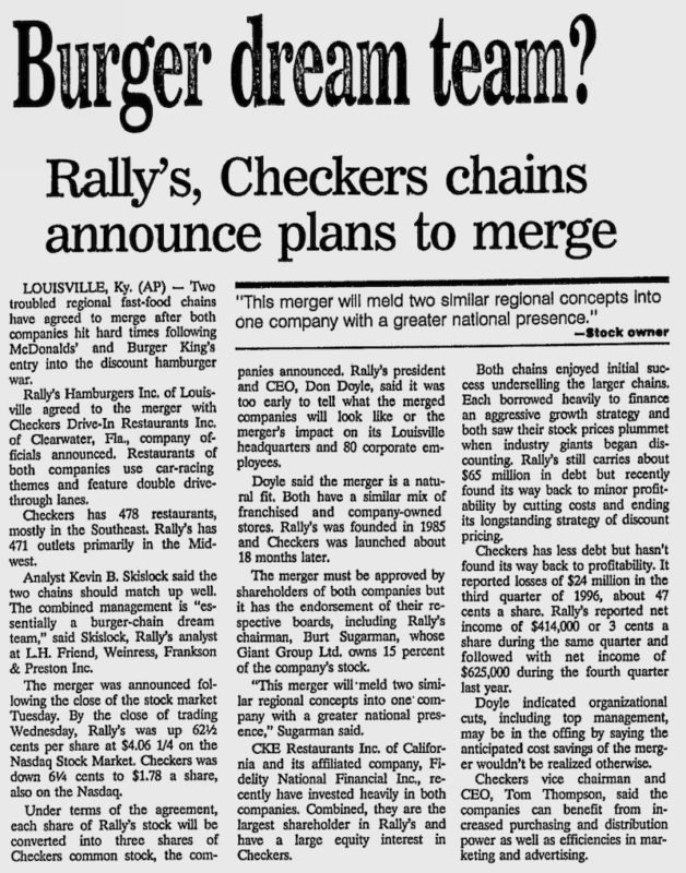 Checkers/Rally's Story -  Kentucky New Era March 27th, 1997