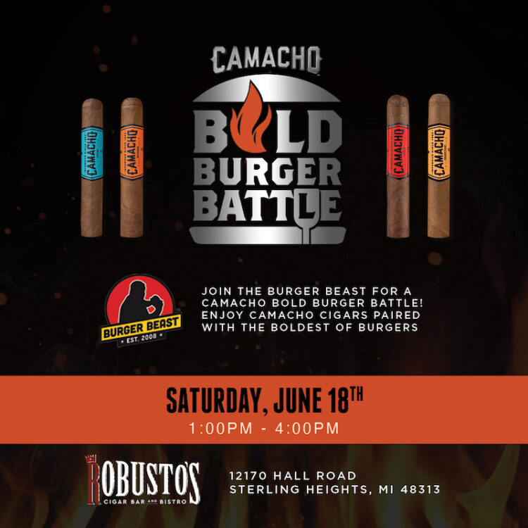 Camacho Bold Burger Battle at Robusto's Cigar Bar and Bistro in Sterling Heights, Michigan Poster