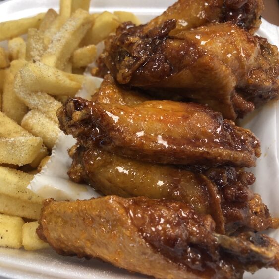 Sticky Wings with Fries from the Food Junkies Food Truck