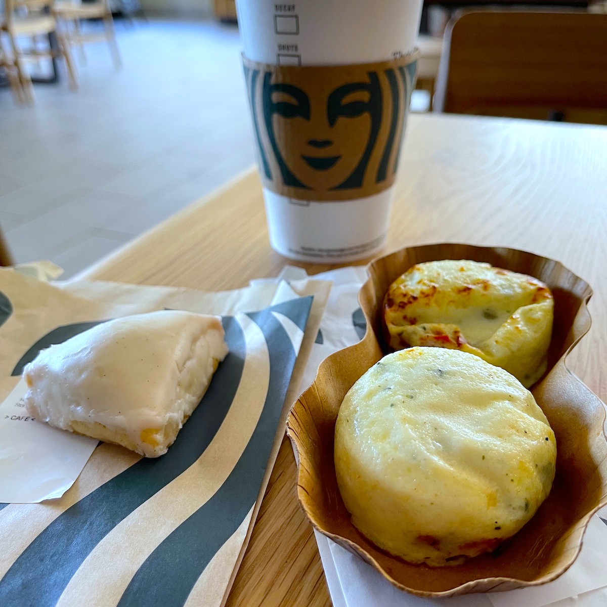 Starbucks Coffee, Vanilla Scone and Sous Vide Egg Bites