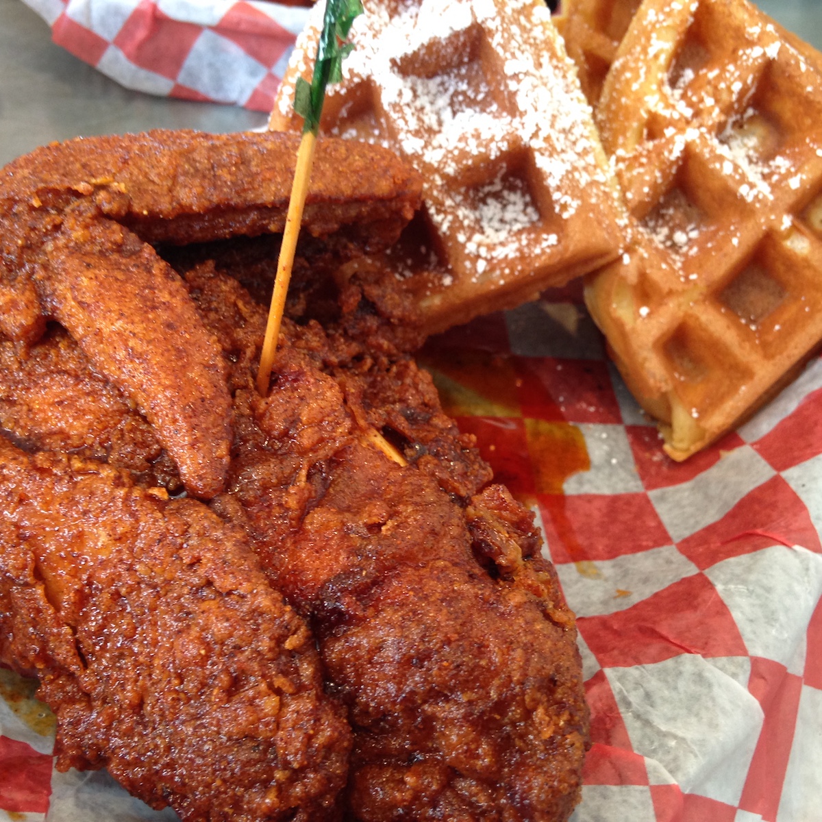 Hot Chicken and Waffles from Hattie B's in Nashville, Tennessee