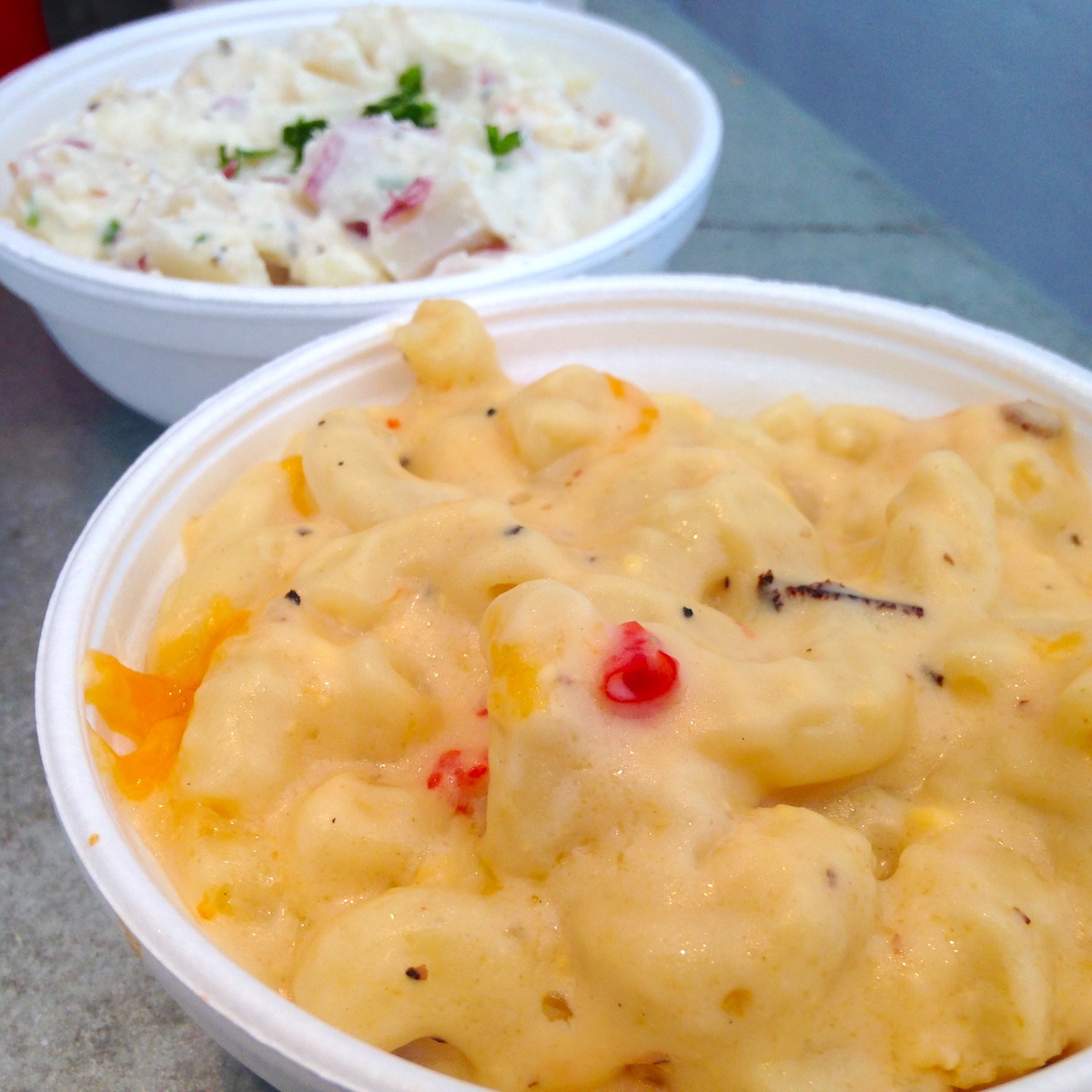 Pimento Mac and Cheese and Potato Salad from Hattie B's in Nashville, Tennessee