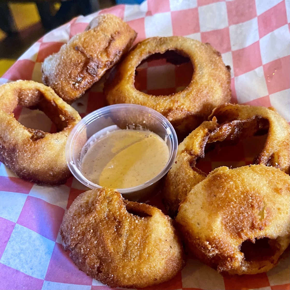Hand-battered Onion Rings from Shorty's BBQ in Miami, Florida