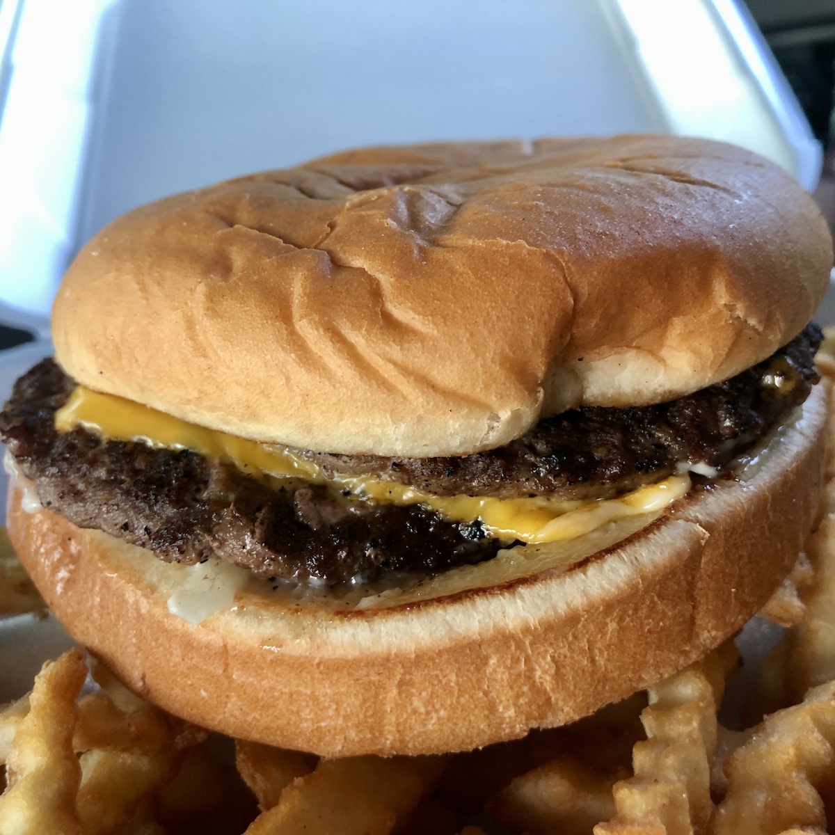 Double Cheeseburger with Crinkle Cut Fries from Dino's Drive-In in Winter Haven, Florida