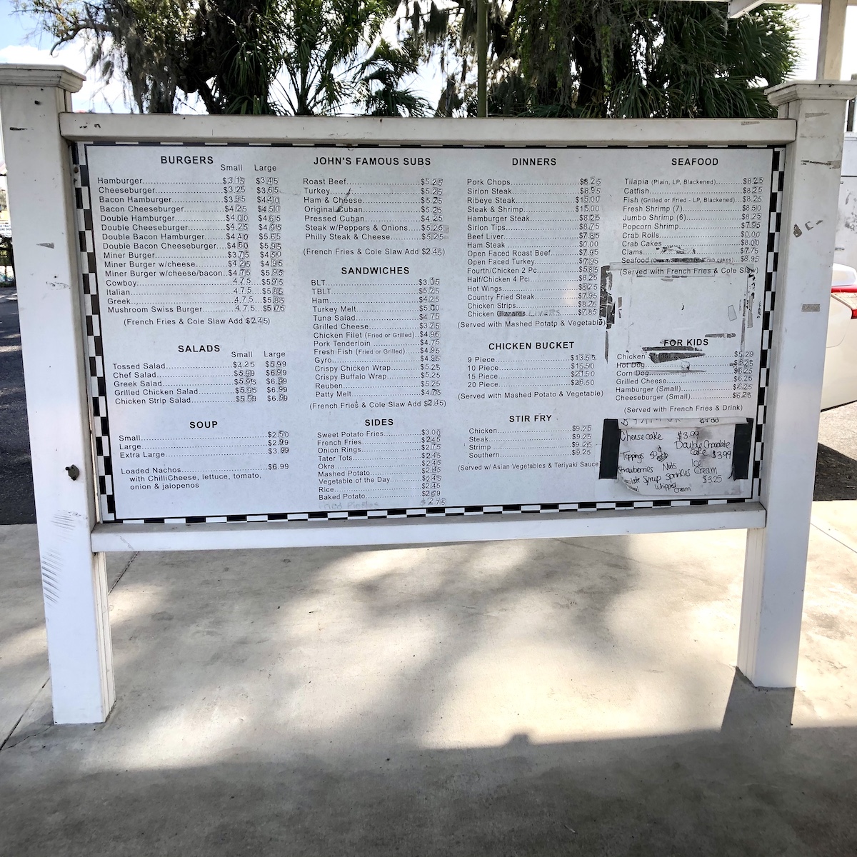 Drive-In Menu Board at John's Drive In in Fort Meade, Florida