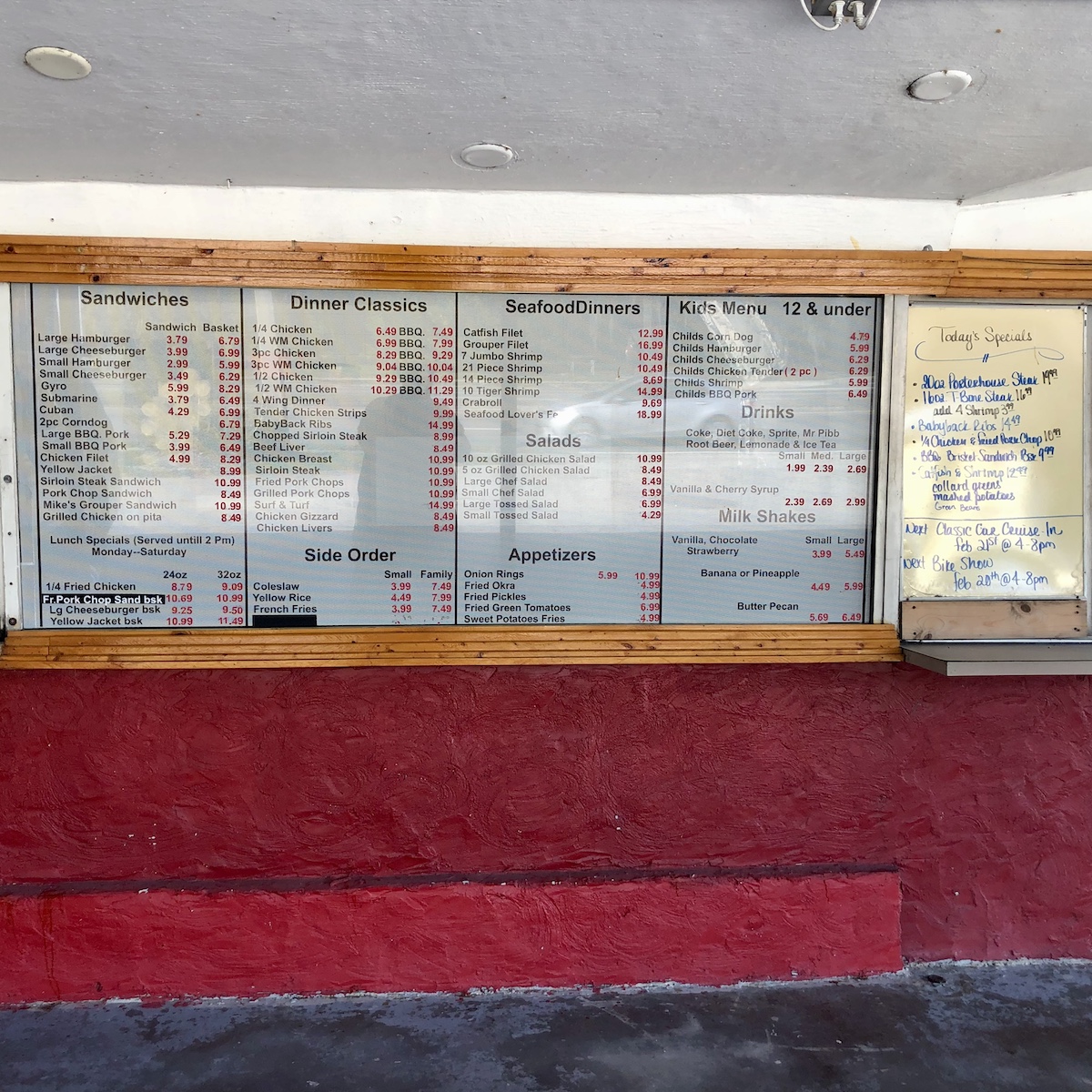 Outdoor Menu Board from Mike's Drive-In in Bartow, Florida