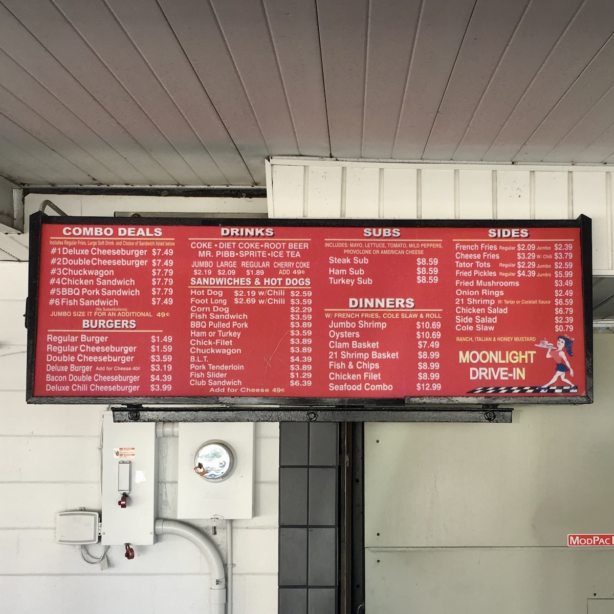 Moonlight Drive-In Menu from Titusville, Florida