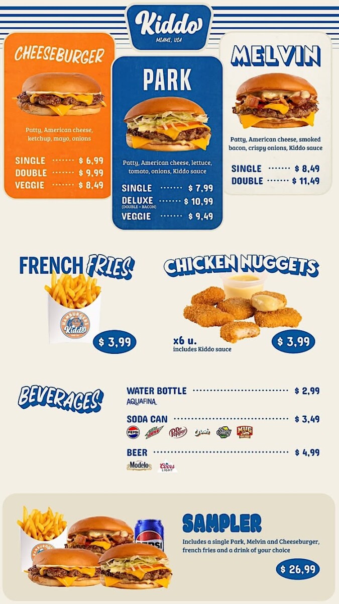 Kiddo Burger Menu in Miami, Florida